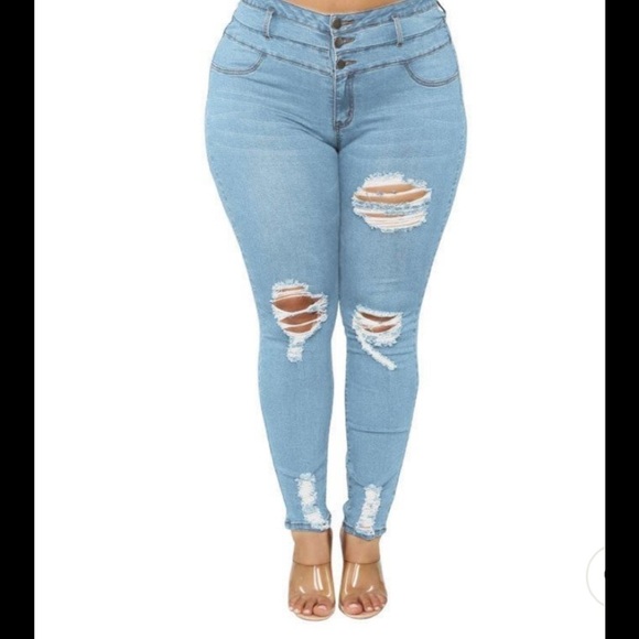 Plus Size Stylish High Waist Buckle Ripped Denim size XL (runs small) - Picture 1 of 5
